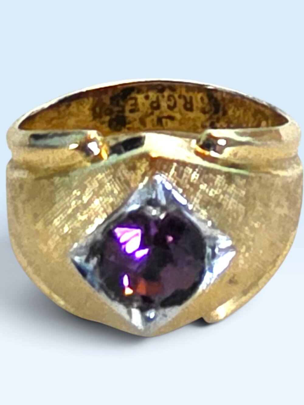 Vintage ESPO Esposito 1/100 14K R.G.P. Purple Rhinestone Statement Ring